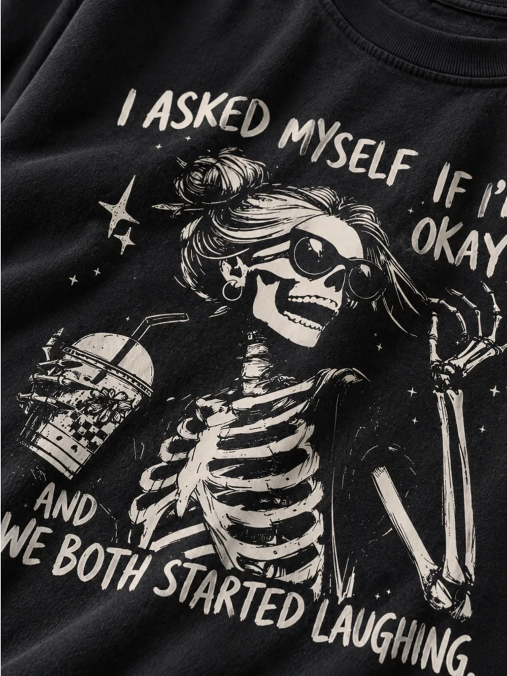 Skeleton Women Tee - Halloween Graphic Black T-Shirt for Girls